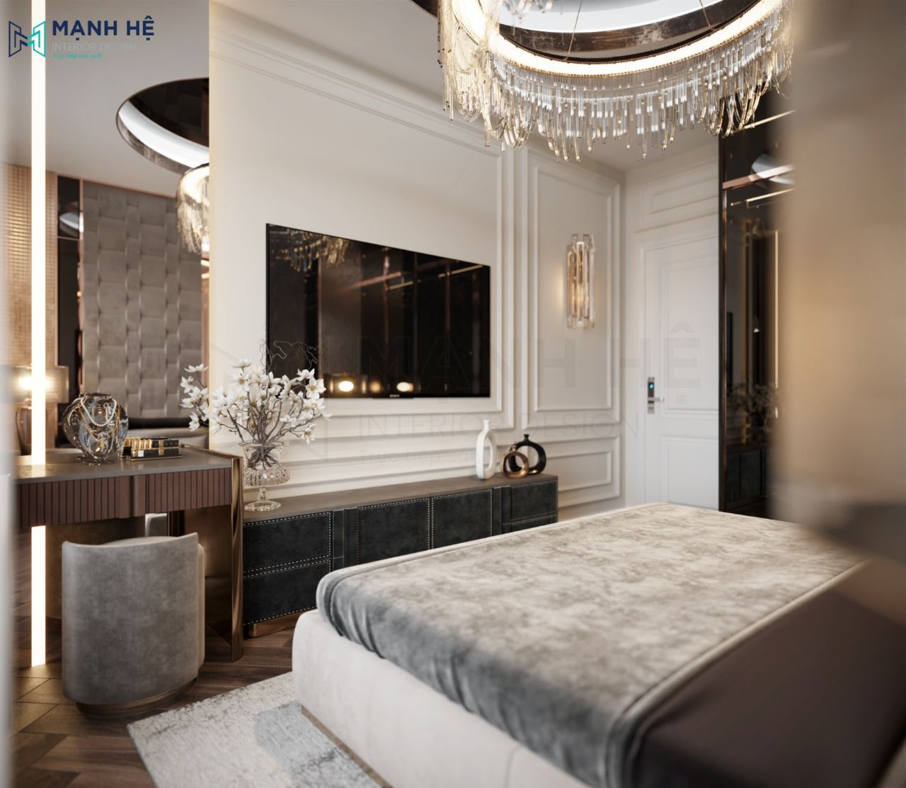 Bàn trang điểm nối liền kệ tivi