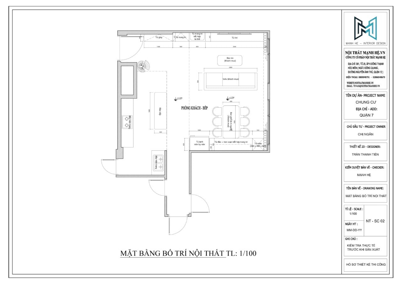 Bản vẽ bố trí mặt bằng phòng khách bếp do Mạnh Hệ thực hiện