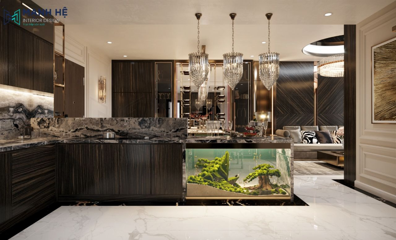 Vân đá marble lạ mắt được ứng dụng cho bề mặt bếp