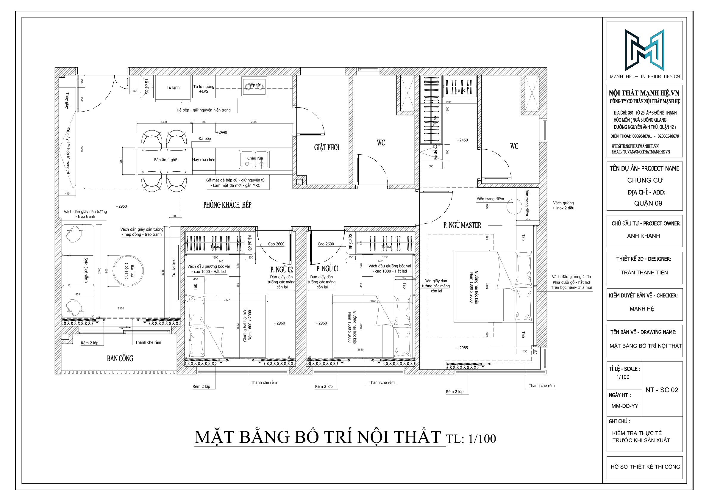 Mặt bằng bố trí nội thất căn hộ 90m2 tại dự án Masteri Centre Point