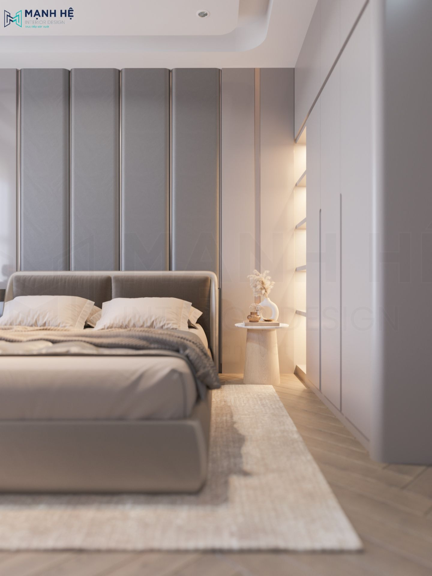 Hệ tủ quần áo gắn led kết hợp kệ trang trí