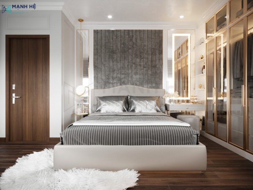 Sử dụng tone màu xám chủ đạo cho phòng ngủ 10m2 đẹp thanh lịch, trang nhã