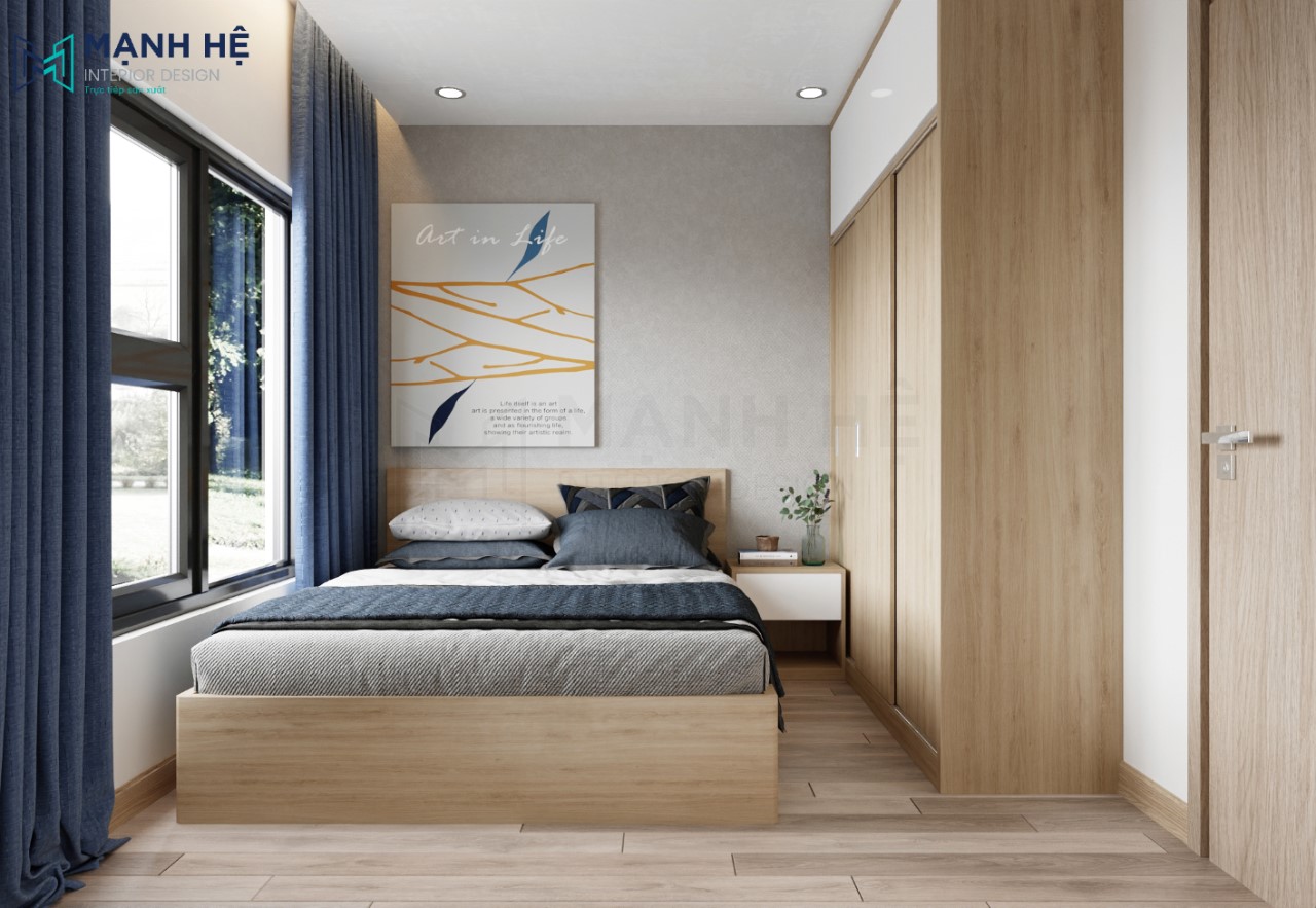 Thiết kế phòng ngủ nhỏ với chất liệu gỗ công nghiệp hiện đại