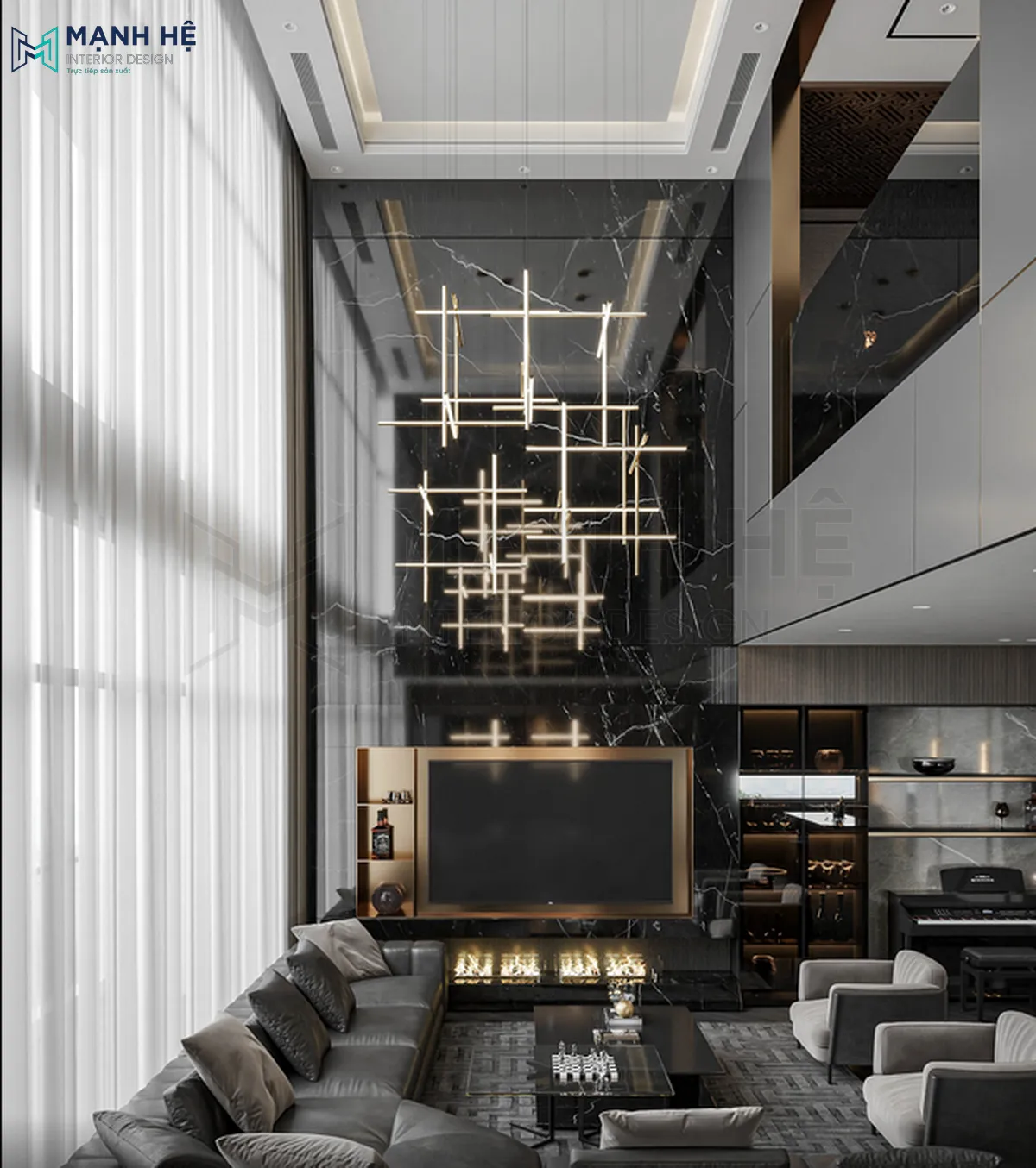 Thiết kế căn hộ duplex với cửa kính lớn giúp gia chủ có được tầm nhìn bao quát
