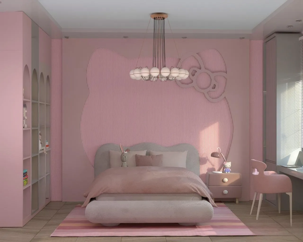 Thiết kế đầu giường hình hello kitty cho phòng ngủ công chúa 