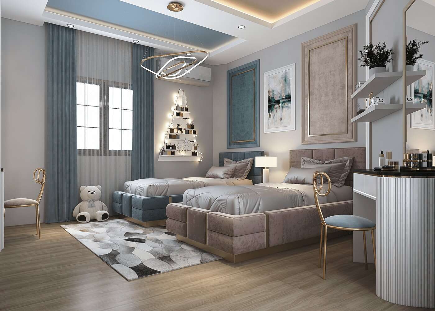Trang trí nội thất phòng ngủ đôi cho bé trai và bé gái đẹp ấn tượng giúp kích thích trẻ phát triển tư duy và sáng tạo