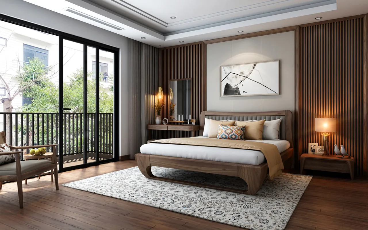 Vì gỗ óc chó có tông màu nâu trầm nên việc tận dụng tối đa nguồn sáng tự nhiên là yếu tố vô cùng quan trọng