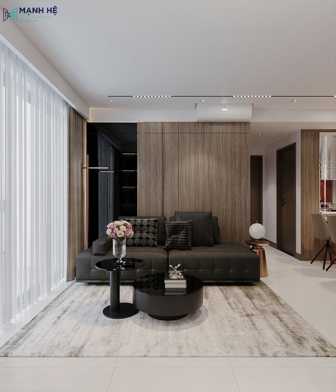 Bộ ghế sofa bọc da cao cấp màu đen quyến rũ