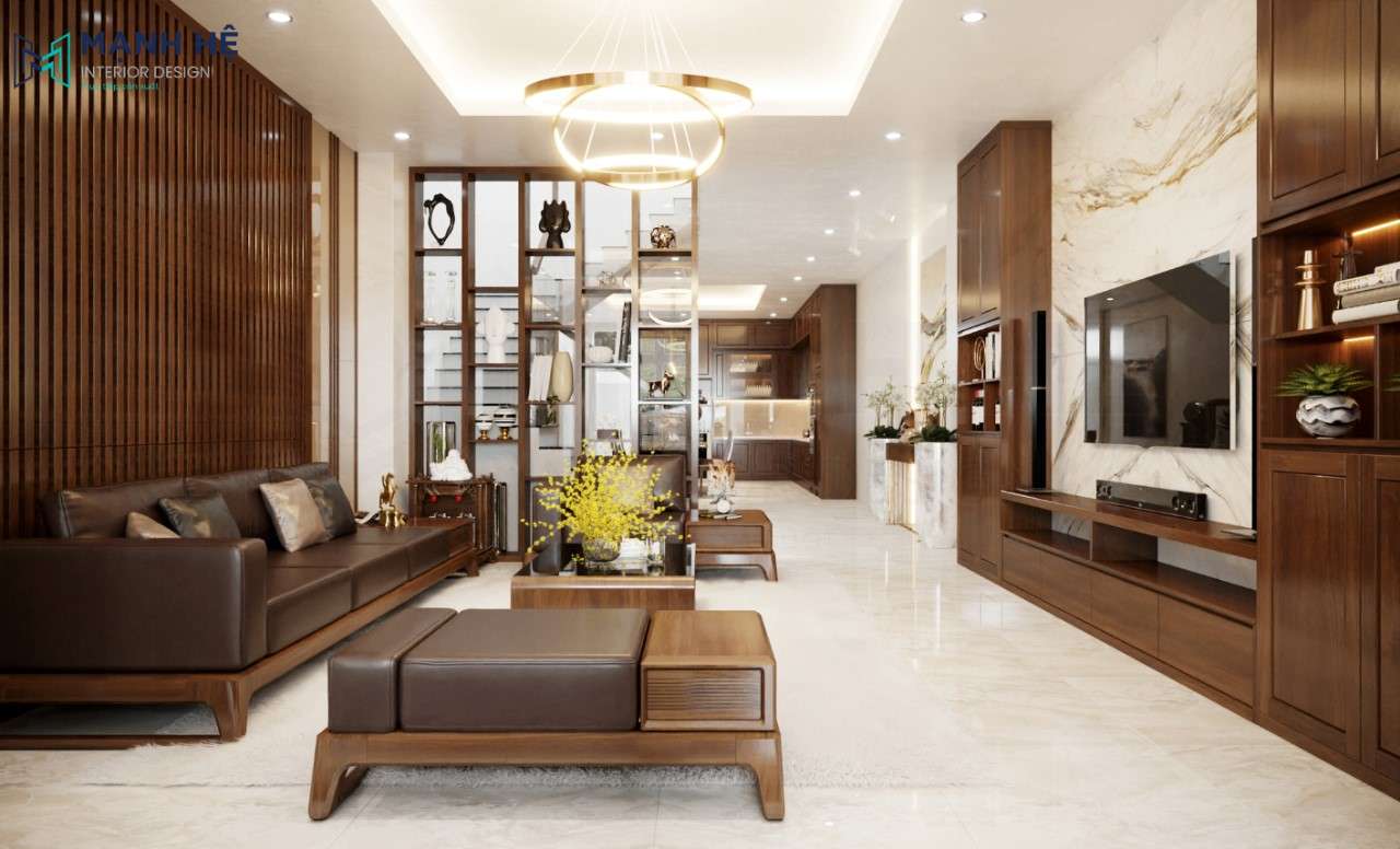 Nội thất nhà ống làm từ gỗ Óc Chó sang trọng