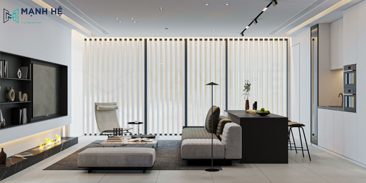 Bố trế ghế sofa kèm bàn trà, kết hợp ghế phụ tiện nghi