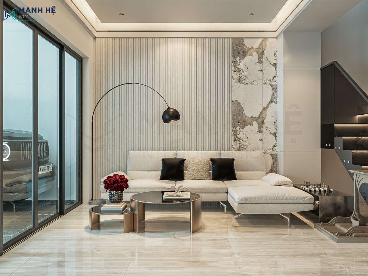 Trang trí nội thất phòng khách nhà ống 120m2