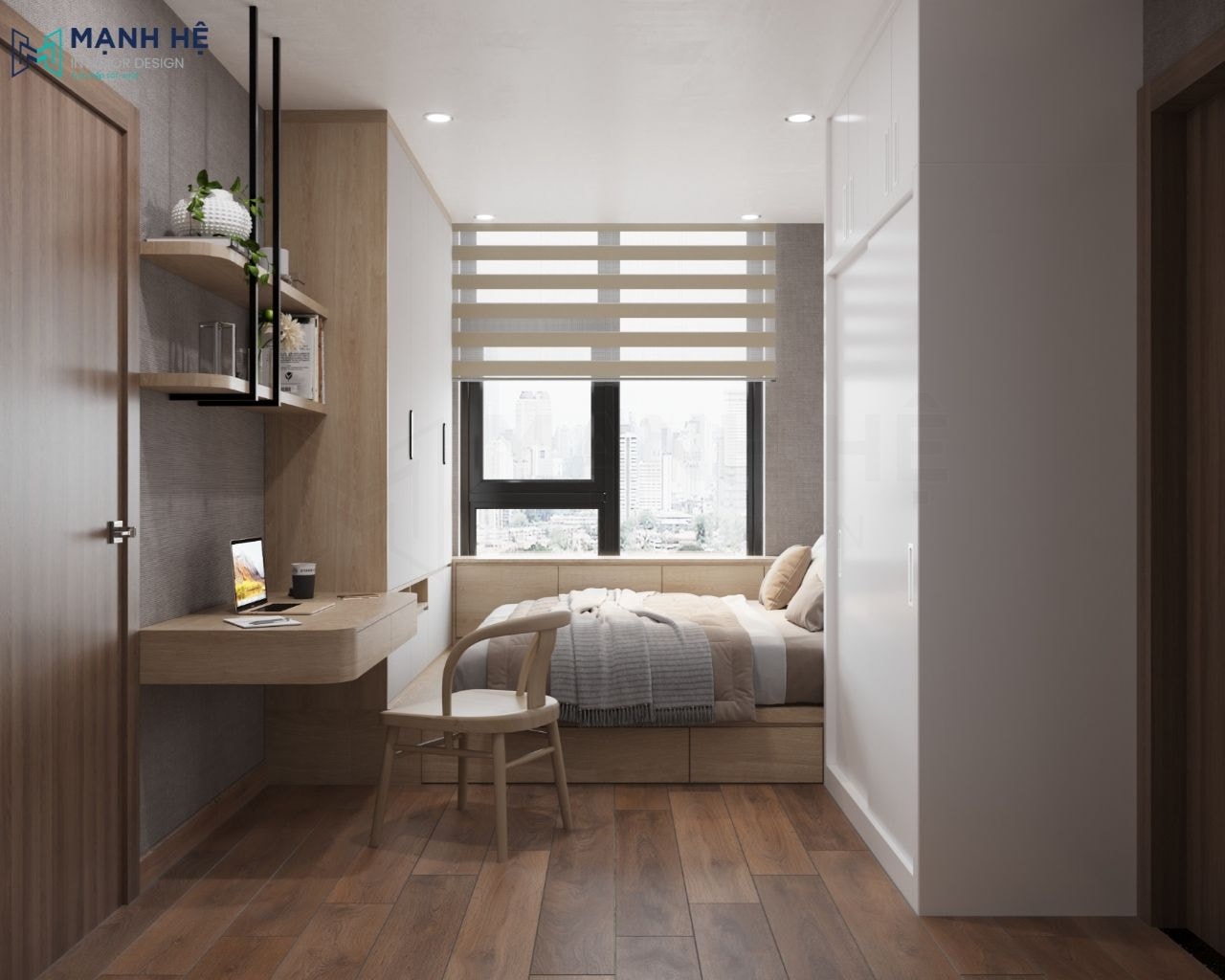 Sử dụng giường ngủ dạng bục khi trang trí nội thất phòng ngủ để tiết kiệm diện tích