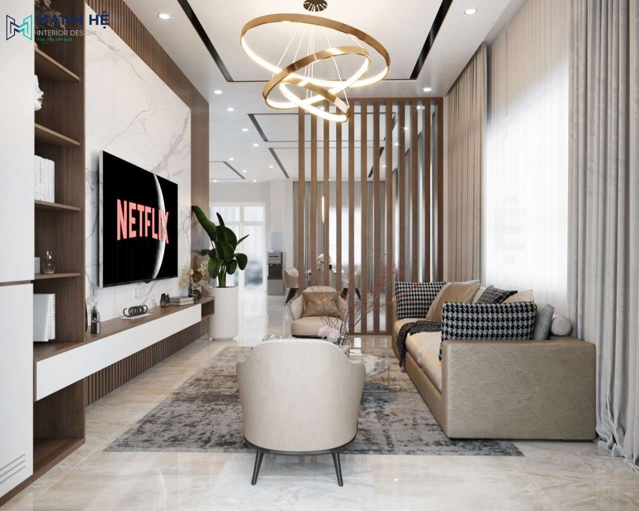 Decor phòng khách nhà cấp 4 với thảm trải sàn