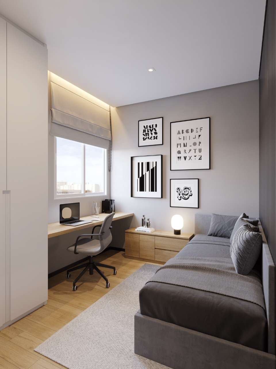 Decor phòng ngủ 10m2 cho nam hiện đại, tối giản
