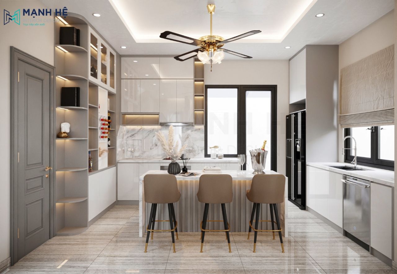 Trần thạch cao đơn giản cho phòng bếp nhà phố