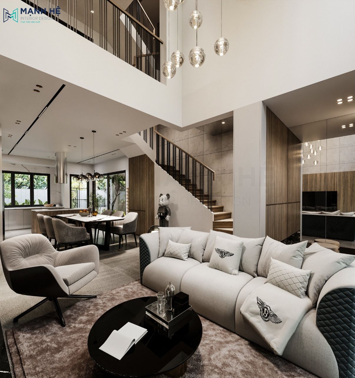 Nội thất phòng khách liền bếp cho biệt thự rộng 40m2