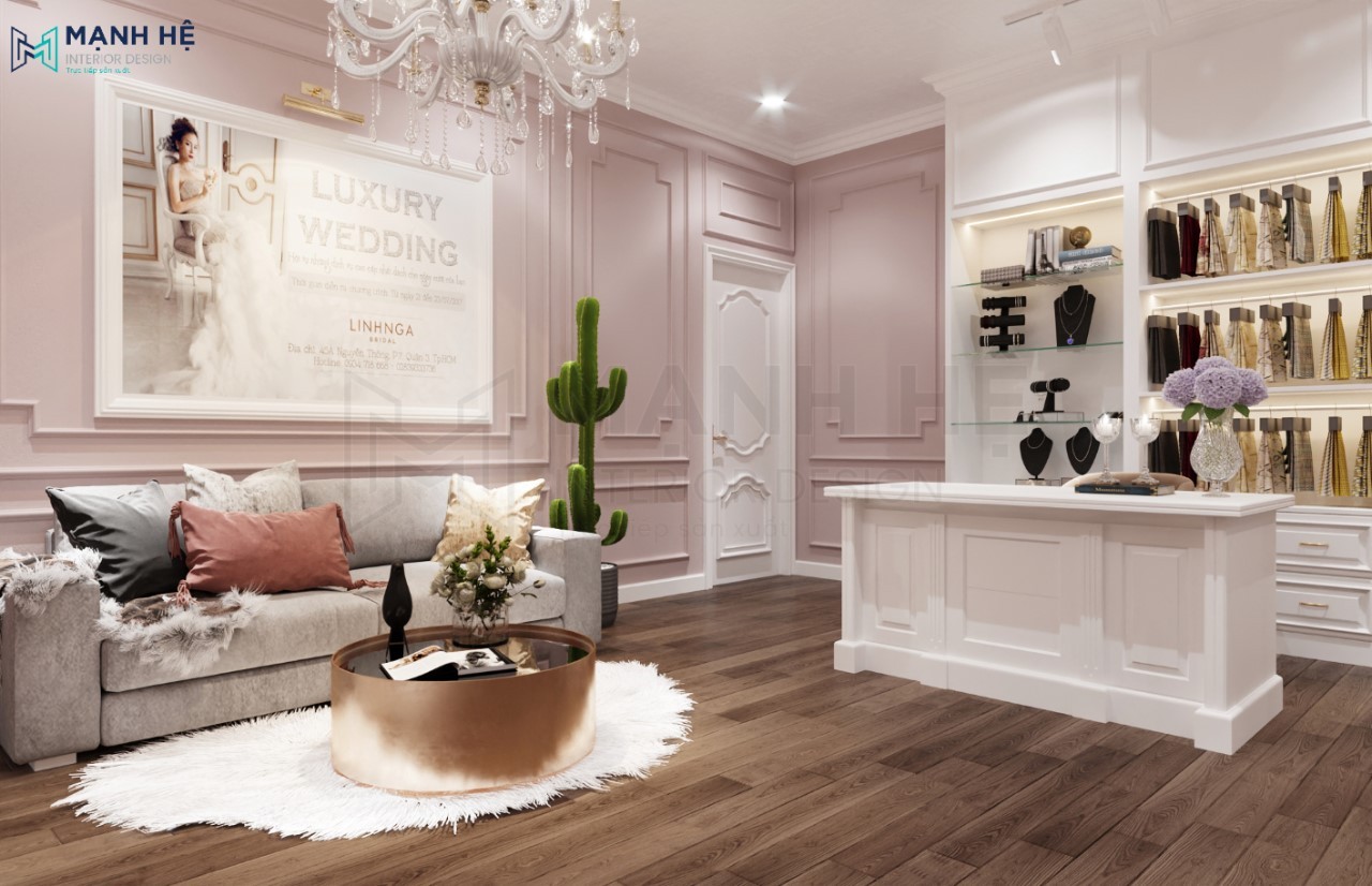 12-thiet-ke-phong-thu-vay-cuoi Thiết kế Showroom váy cưới Linh Nga - Tân cổ điển