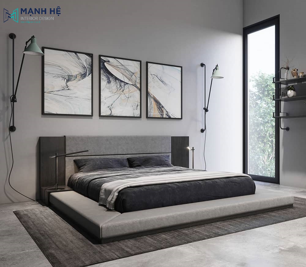 16-giuong-ngu-nhat-mau-xam-noi-that-manh-he 20+ Ý tưởng thiết kế phòng ngủ giường bệt đẹp ấn tượng nhất năm 2026