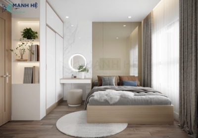 Thiết kế nội thất phòng ngủ master đẹp với vách ốp acrylic đầu giường