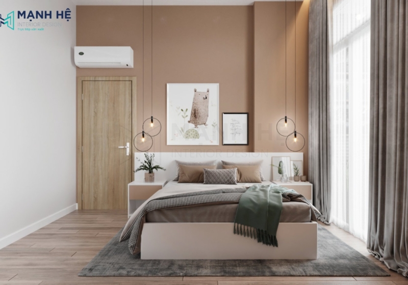 Phòng ngủ 16m2 hiện đại sử dụng gam màu nâu làm nền vô cùng hút mắt
