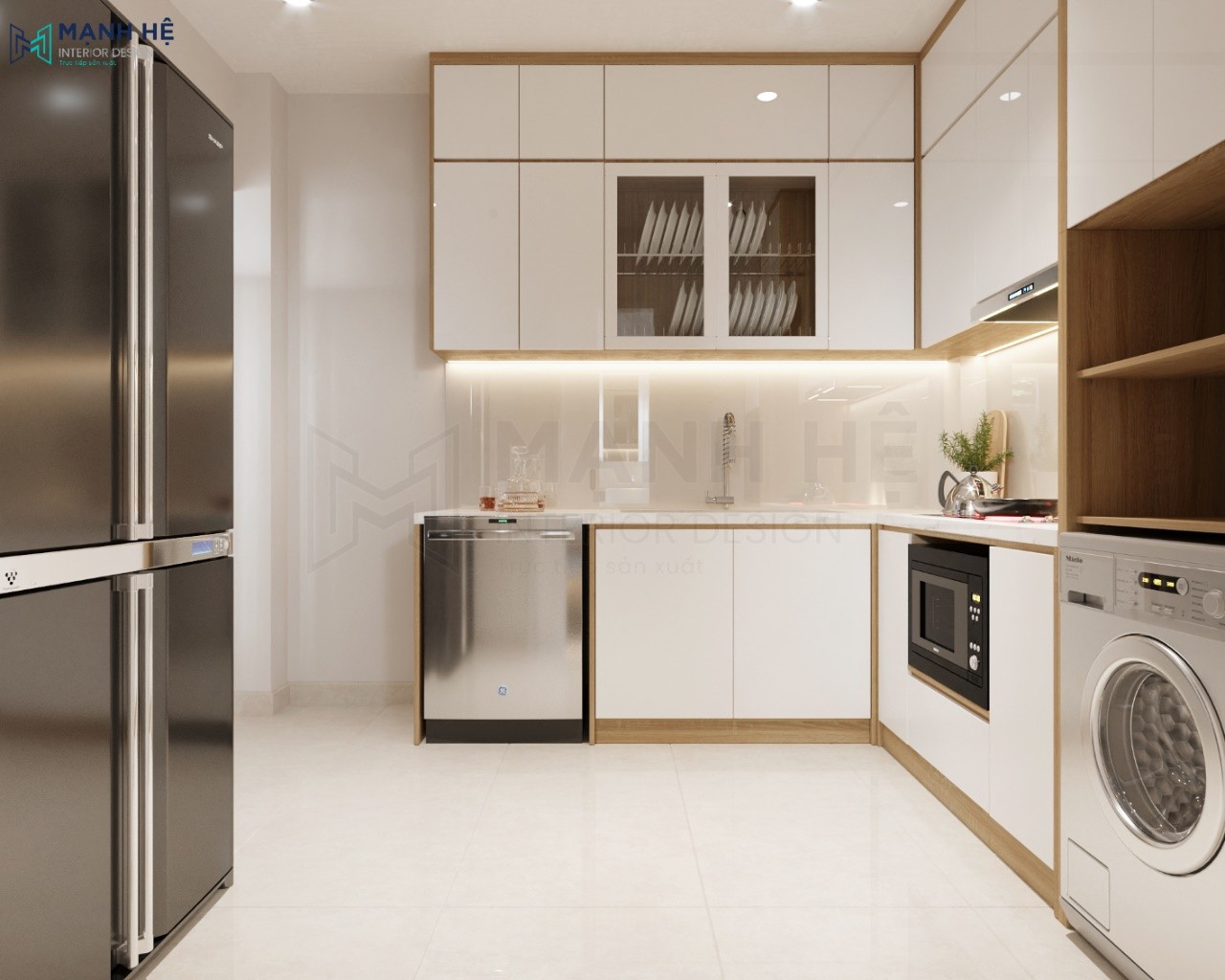 7 Tich Hop Thiet Bi Bep Chung Tu Bep Tien Nghi Tủ bếp Acrylic bóng gương TBA40