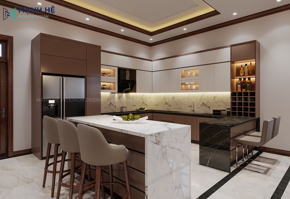 Tủ bếp có 2 bàn đảo TBM36
