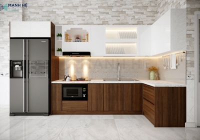Tủ bếp chữ L gỗ công nghiệp TBM61