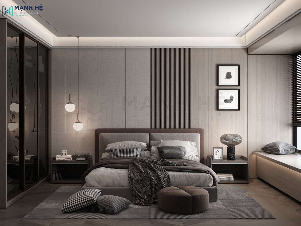 1 Thiet Ke Noi That Phong Ngu Master Mau Xam Hien Dai Bộ phòng ngủ 22m2 PN067