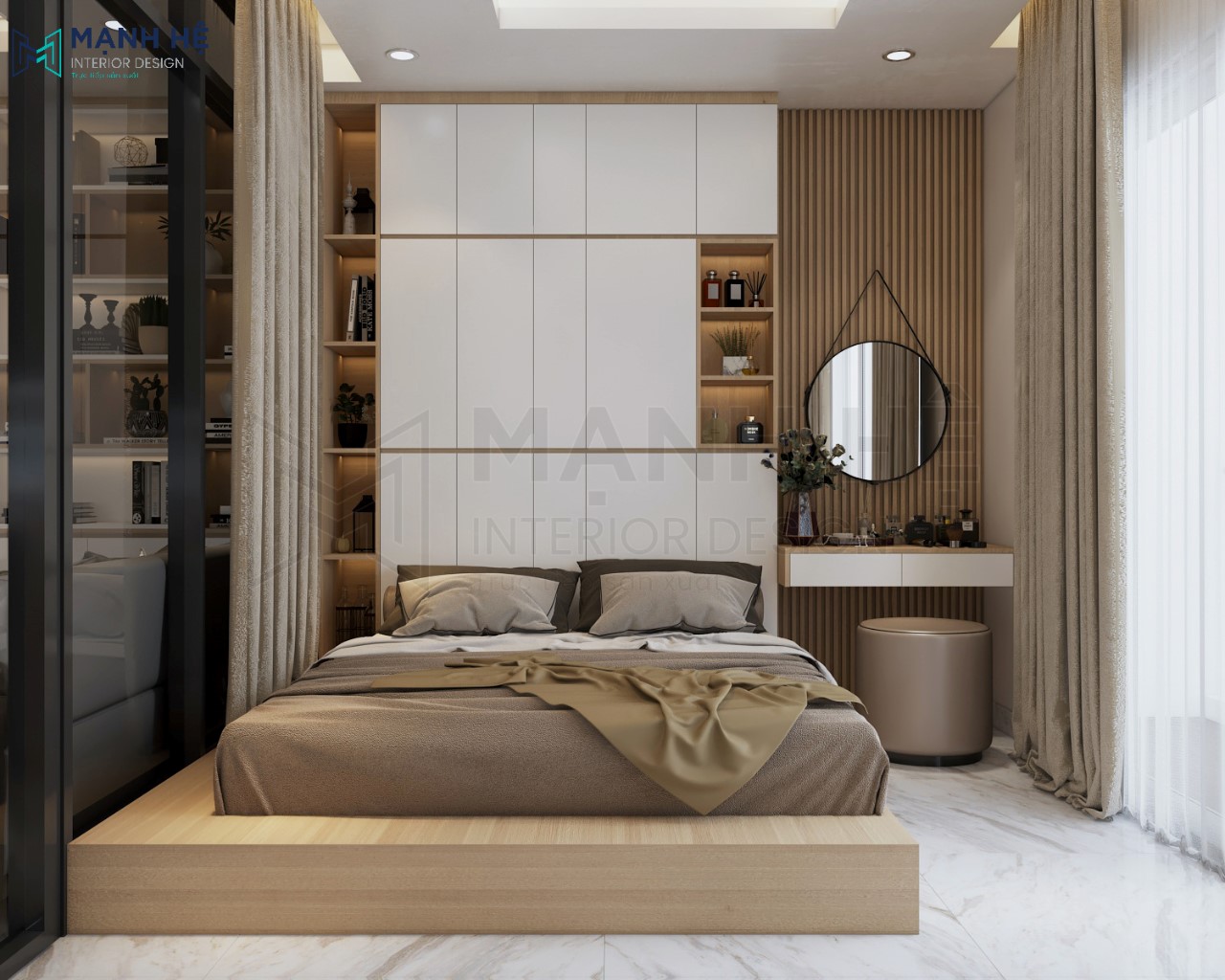Tủ đầu giường ngủ được chia ô linh hoạt, thích hợp với nhiều kích thước đồ dùng