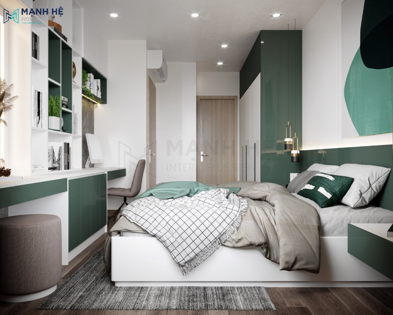8 Phong Ngu Mau Xanh Dep Bộ phòng ngủ 18m2 PN068