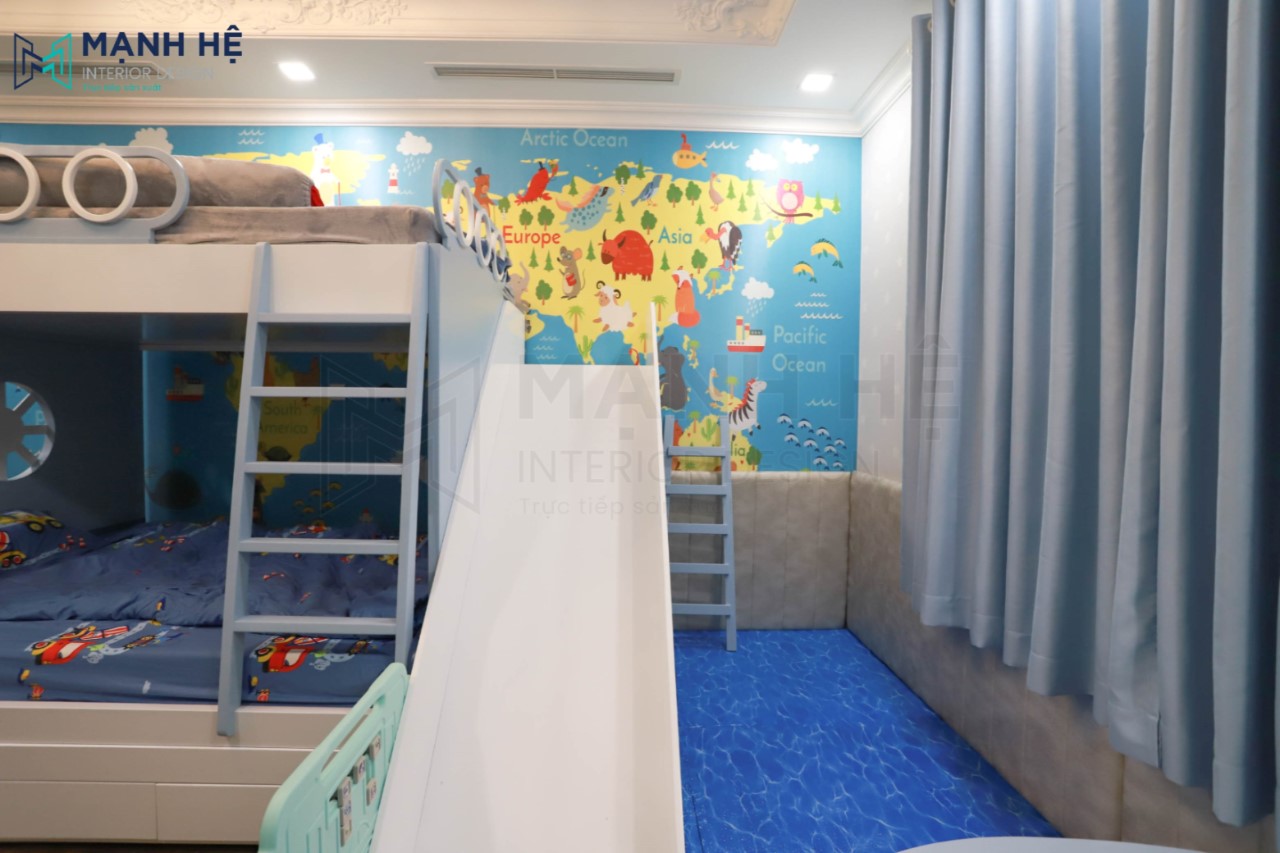 Cau Truot Giuong Tang Mau Trang Noi That Manh He Giường tầng thủy thủ cho bé GT006