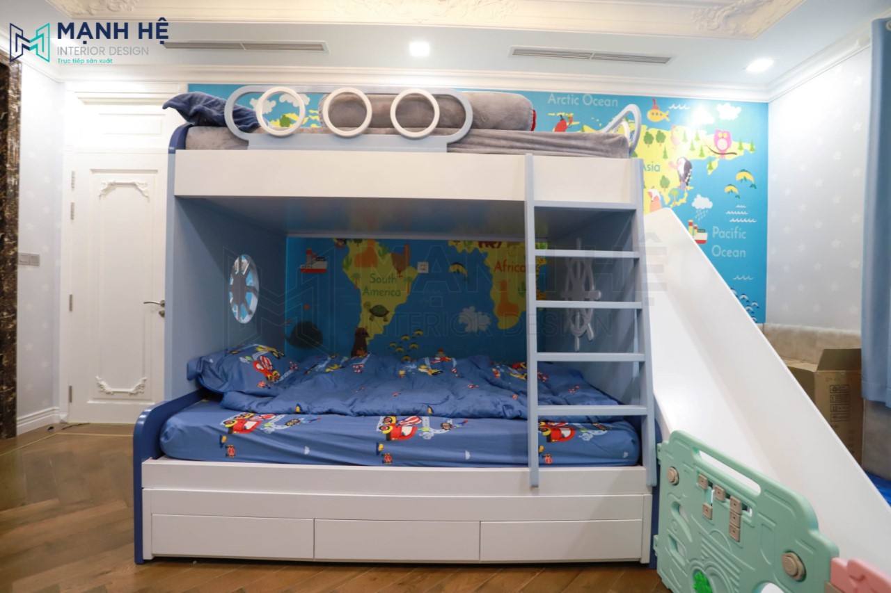 Giuong Tang Mau Xanh Dep Noi That Manh He Giường tầng thủy thủ cho bé GT006