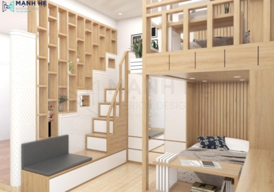 Giường tầng gỗ sồi hình ngôi nhà GT036