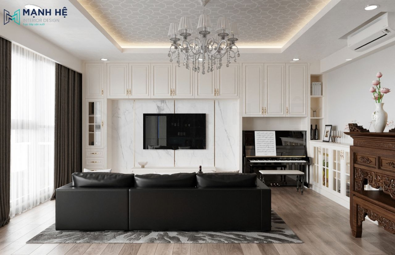Tủ tivi màu trắng nền nã kết hợp tủ đựng đồ