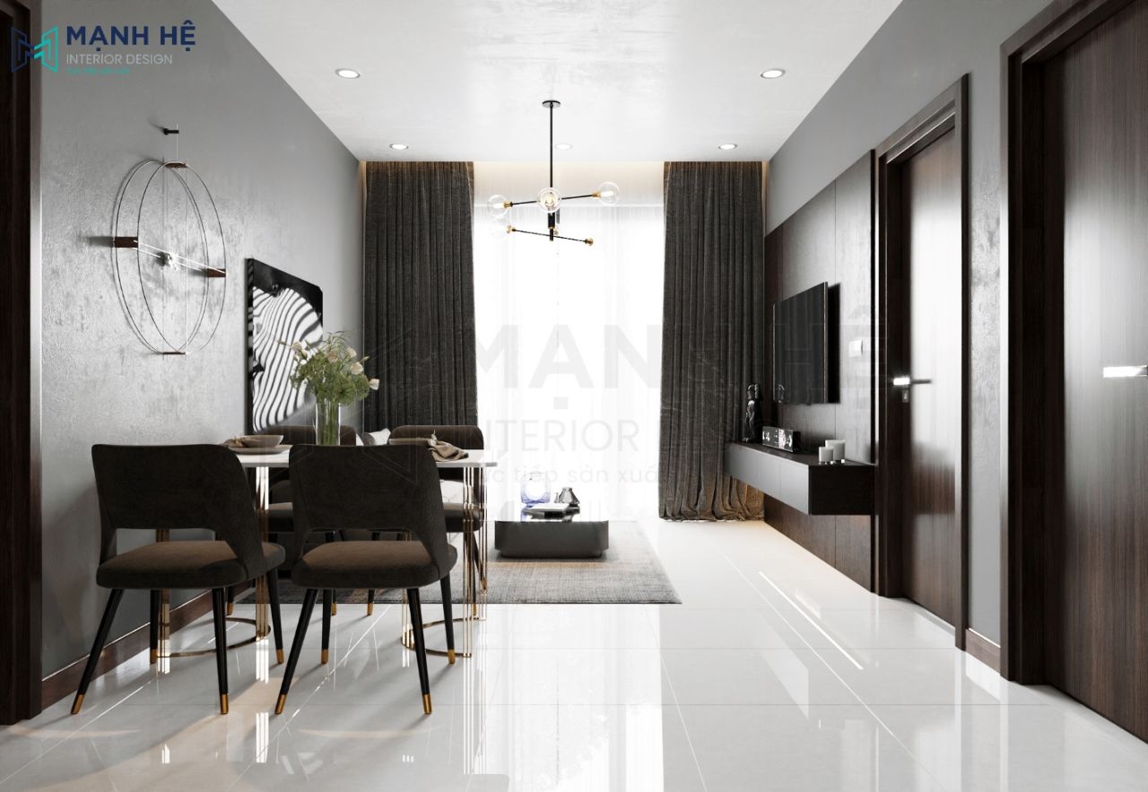 Phòng khách sang trọng với gam màu xám chủ đạo