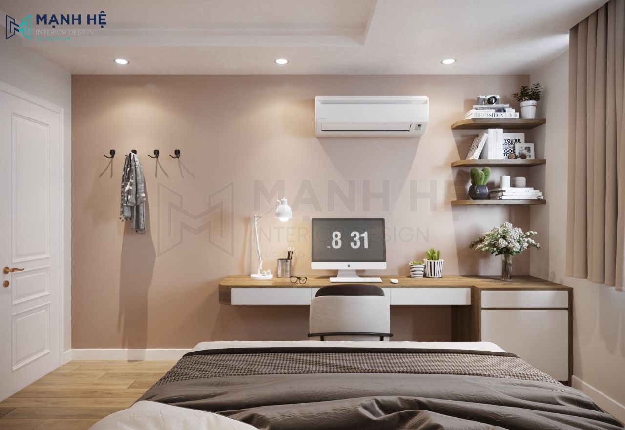 Bàn làm việc gỗ công nghiệp đặt cuối giường