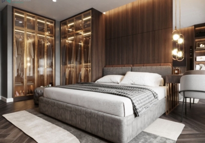 Mẫu phòng ngủ phong cách hiện đại luxury tiện nghi đầy đủ giường, tủ quần áo