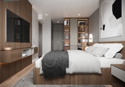 Hệ kệ trang trí giúp gia chủ có thể tối ưu không gian lưu trữ và decor theo phong cách riêng tạo điểm nhấn sang trọng cho căn phòng ngủ master