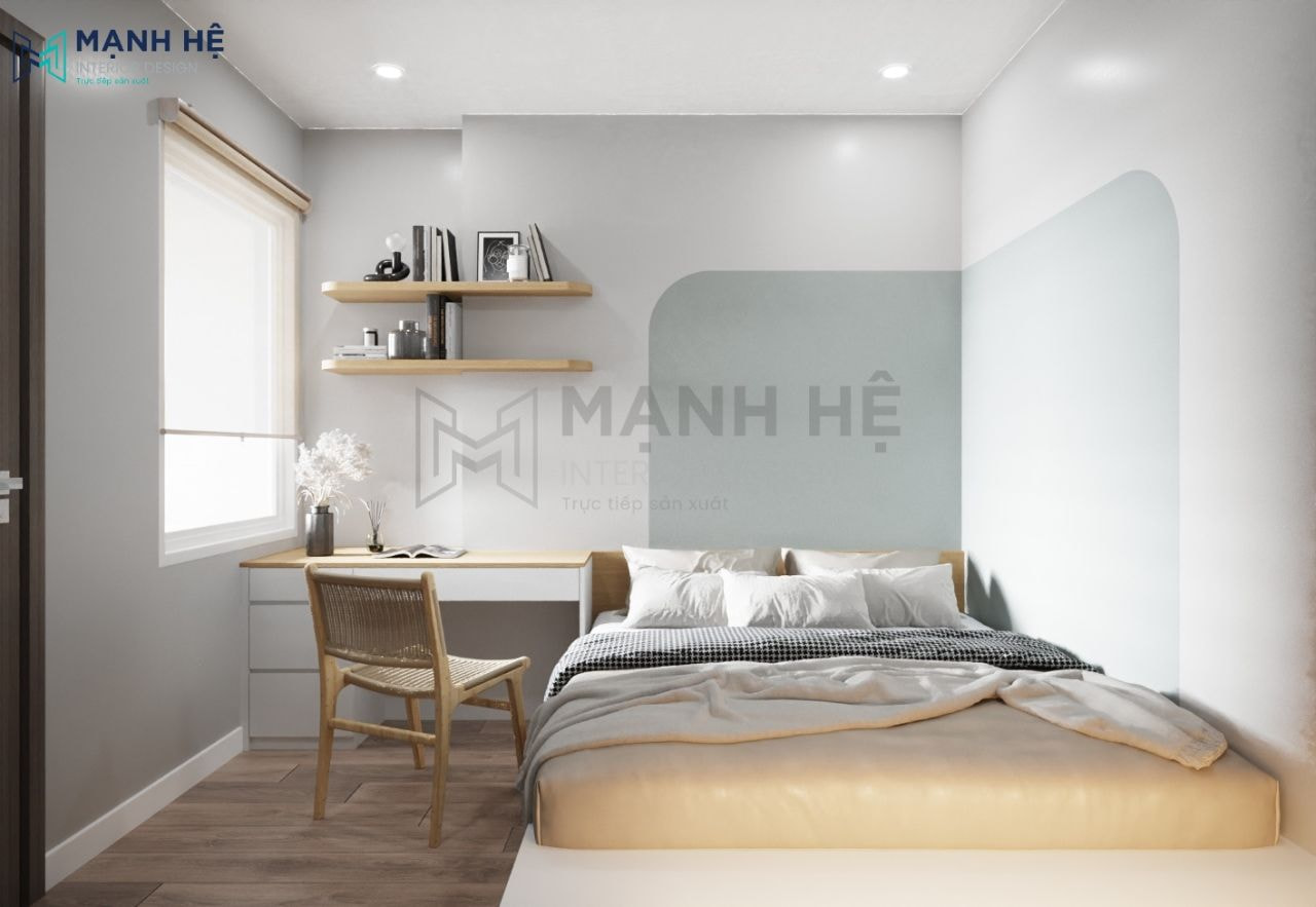 Sử dụng bàn học với tông màu gỗ sáng kết hợp với màu trắng cho không gian thêm hài hòa tinh tế