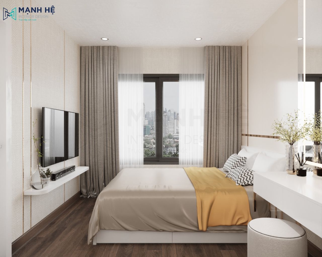 Rèm cửa 2 lớp cho cửa ra ban công và cửa sổ giúp tận dụng ánh sáng tự nhiên