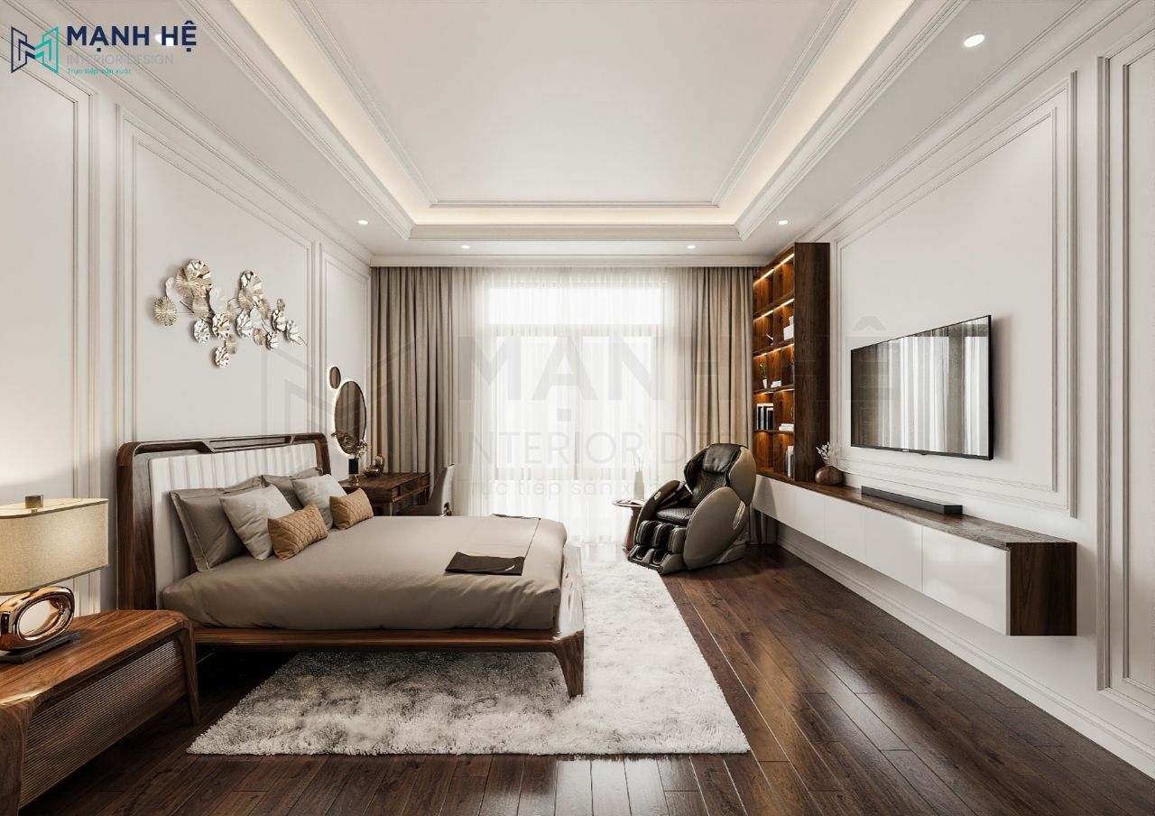 Kích thước phòng ngủ lớn kết hợp phòng đọc sách hiện đại