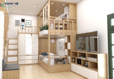 Giường tầng gỗ sồi hình ngôi nhà GT036