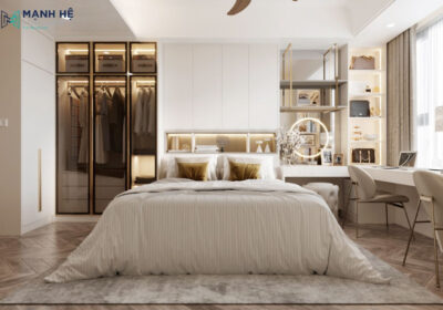 Sử dụng chất liệu gỗ công nghiệp MDF phủ melamine cho phòng ngủ master