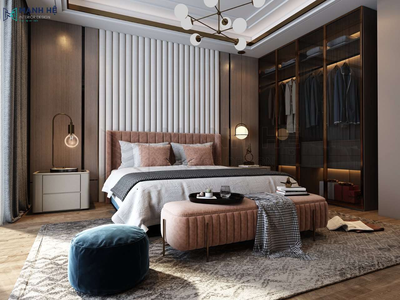 Mẫu phòng ngủ master hiện đại với tông màu gỗ ấm áp làm chủ đạo