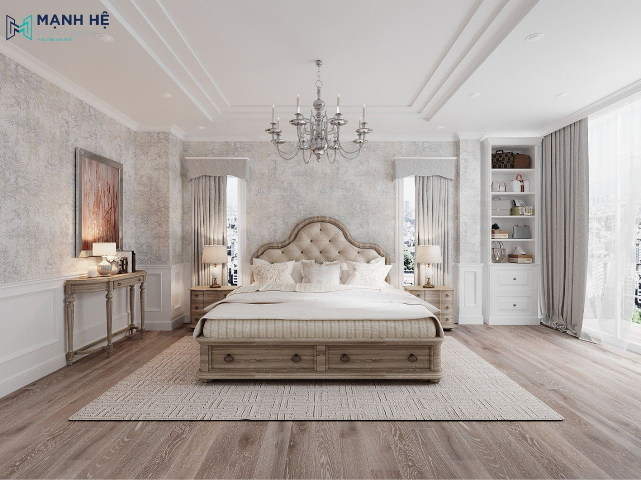 Thiết kế phòng ngủ với giường ngủ độc đáo kết hợp hộc kéo thông minh