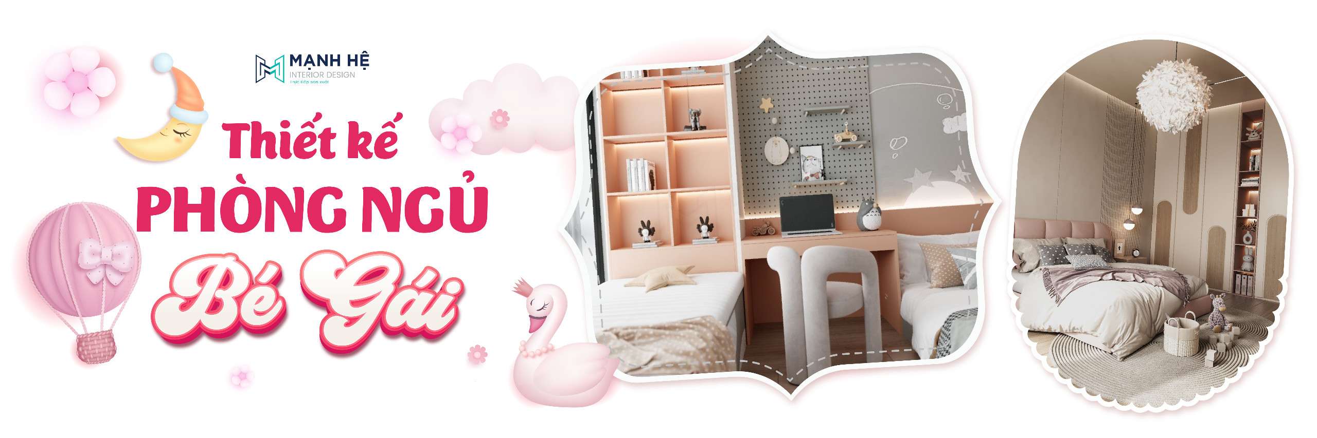 Thiết kế nội thất phòng ngủ bé gái siêu dễ thương 
