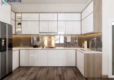 Sản phẩm tủ bếp chữ U gỗ công nghiệp Acrylic
