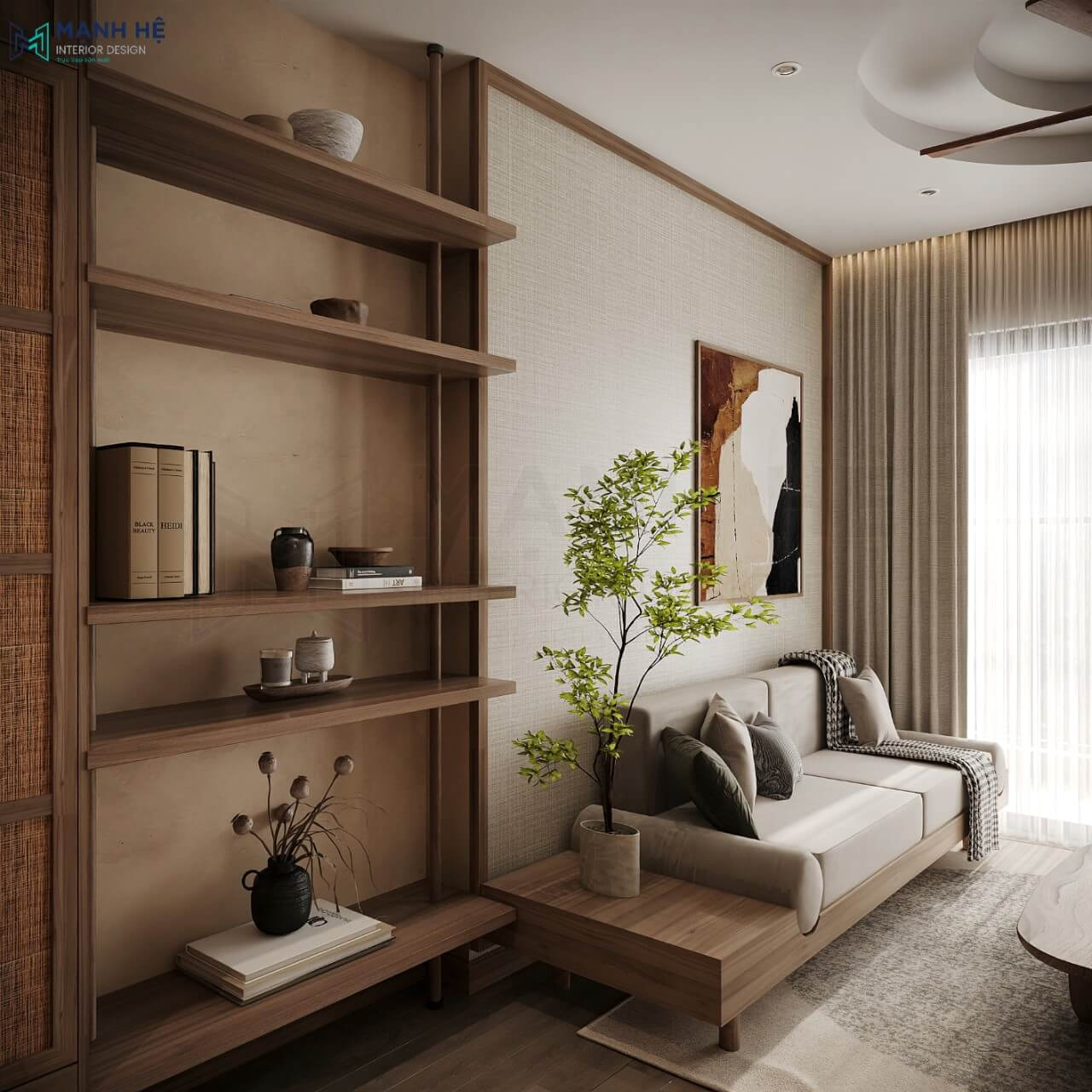 Bố trí thêm kệ trang trí cho phòng khách thêm điểm nhấn