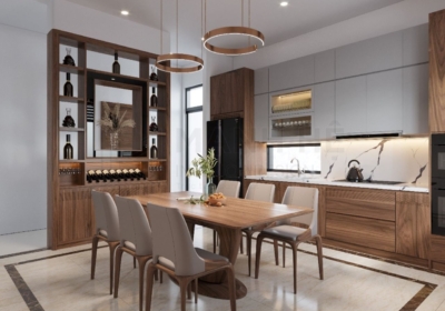 Hệ tủ bếp thiết kế cao tiện lợi, giúp tiết kiệm diện tích
