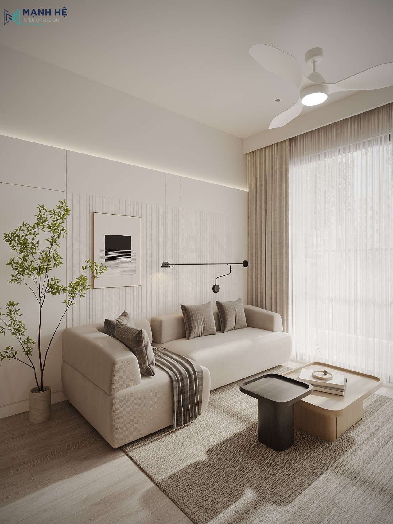 Sử dụng sofa với các đường nét đơn giản làm điểm nhấn cho phòng khách